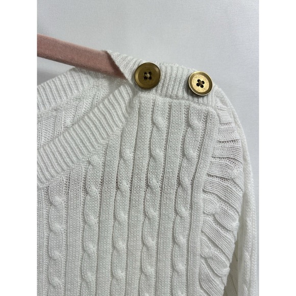 Jeanne Pierre White Cotton Cable Knit Sweater M Coastal Minimalist Old Money - Picture 3 of 7